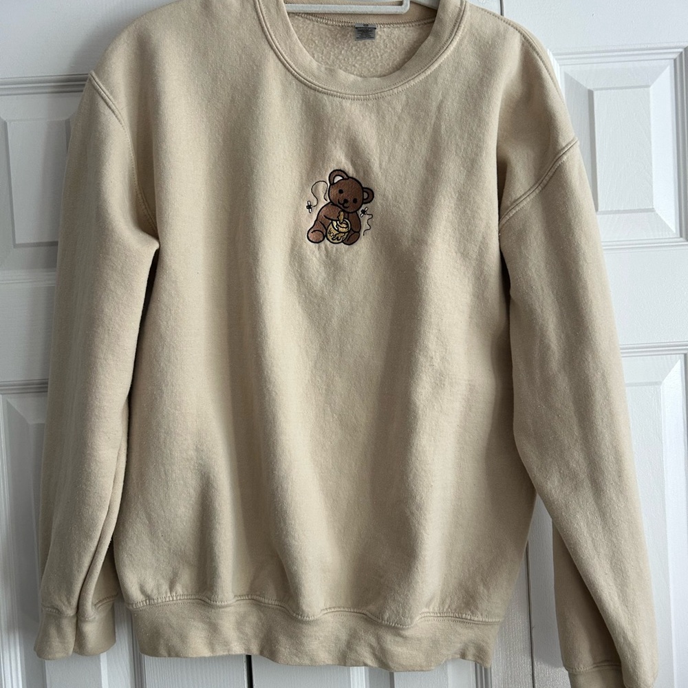 Cream Bear Embroidered Sweater